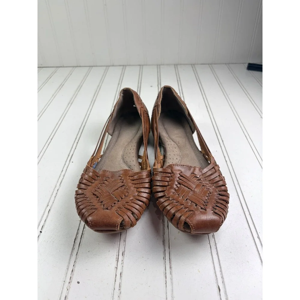 Natural Soul Naturalizer Brown Leather Huarache Woven Sandals Women's Size 7.5
